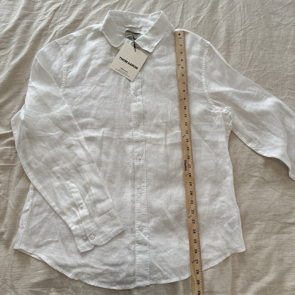 Thom Aaron Men's White Button Down European Flax 100% Linen Shirt XL Breathable - Picture 2 of 4